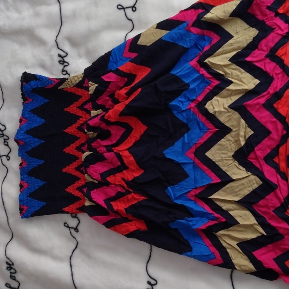 Colorful, striped strapless dress